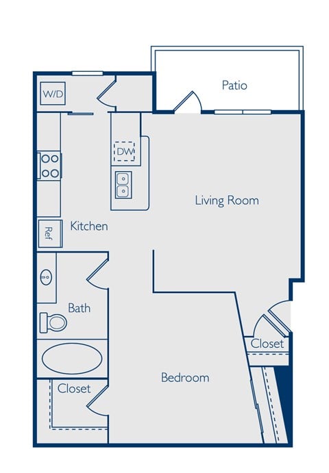Floor plan for studio, 1 bath, 656 sqft